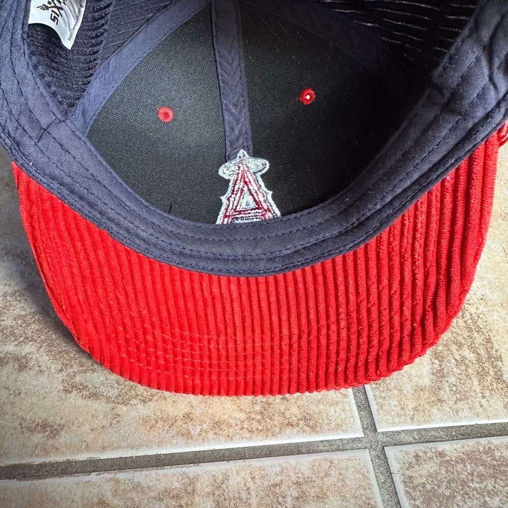 Los Angeles Angels Of Anaheim Corduroy Baseball Hat Cap Adjustable Snap Blue Red - Picture 8 of 10